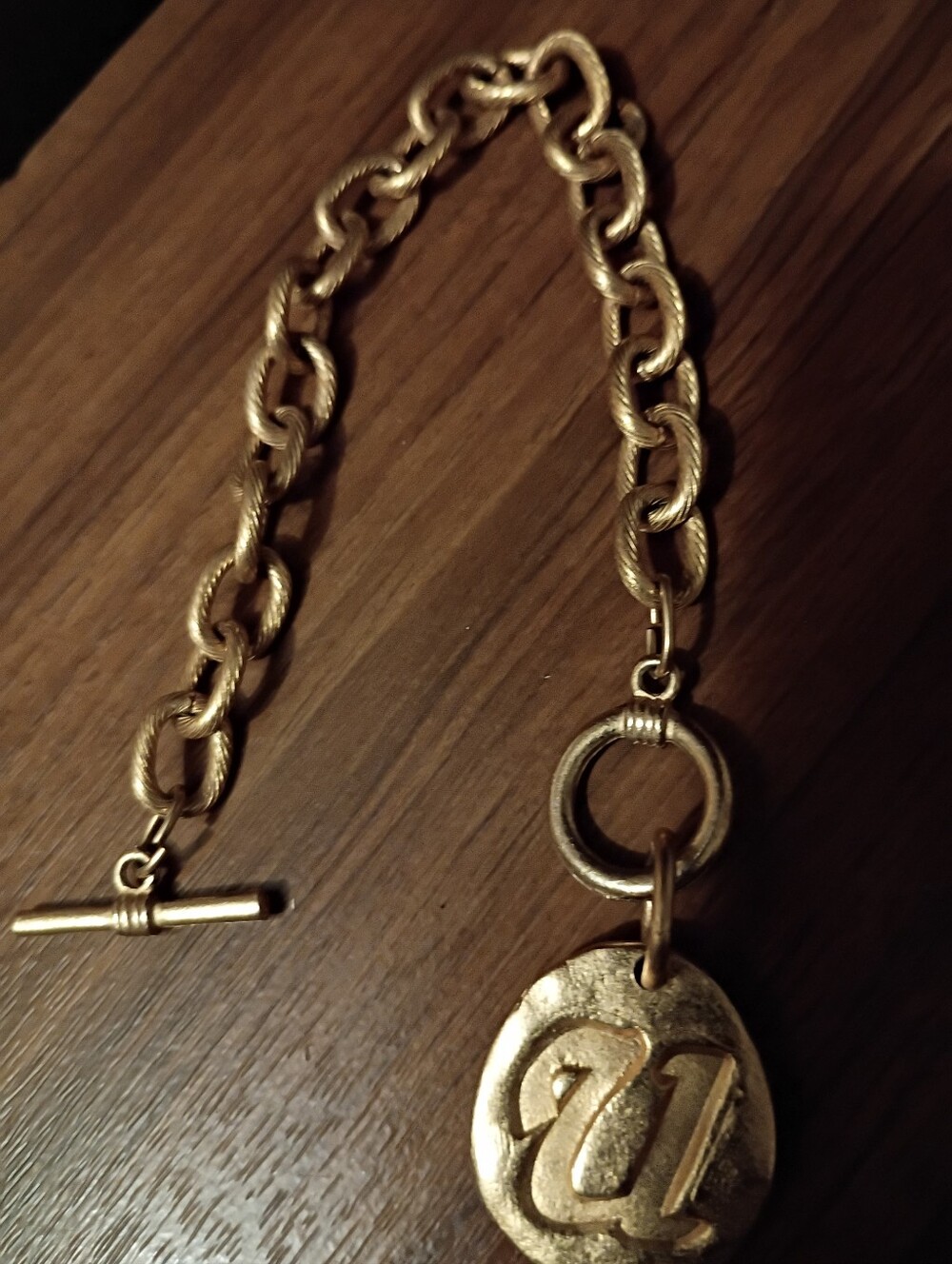Vintage Chunky Gold Bracelet With A Big Medal Letter U